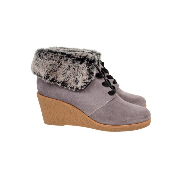 Cole Haan Shoes - EUC Cole‎ Haan Coralie Waterproof Wedge Bootie. Grey. Faux Fur. Size 9 /9B
